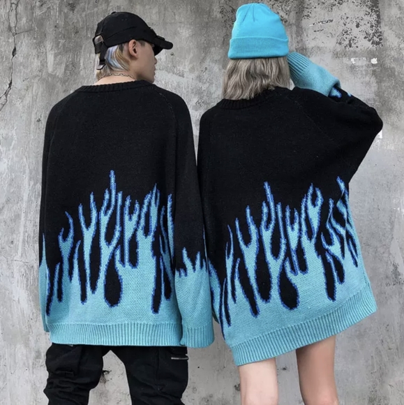 NWT Winter Oversized Streetwear Flame Sweater S: Small-Medium - Picture 6 of 12